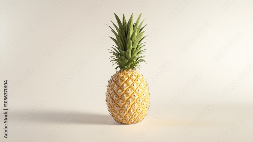 Clean white canvas featuring a pineapple fruit with its unique pattern and leafy crown, showcasing its tropical charm and culinary potential Clean white canvas featuring a pineapple fruit with its unique pattern and leafy crown, showcasing its tropical charm and culinary potential