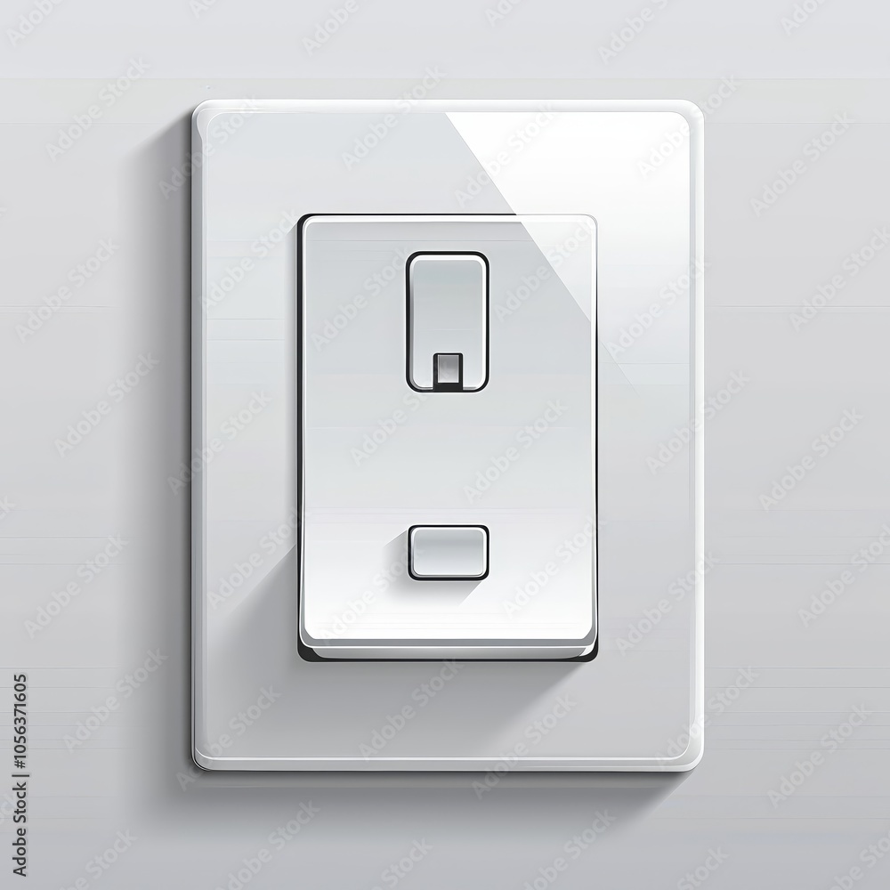 Modern White Light Switch with Shadow on Grey Background Modern White Light Switch with Shadow on Grey Background
