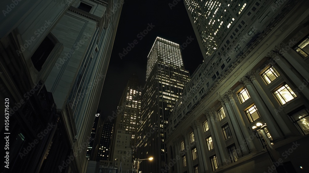 Nighttime Cityscape with Illuminated Skyscrapers Nighttime Cityscape with Illuminated Skyscrapers