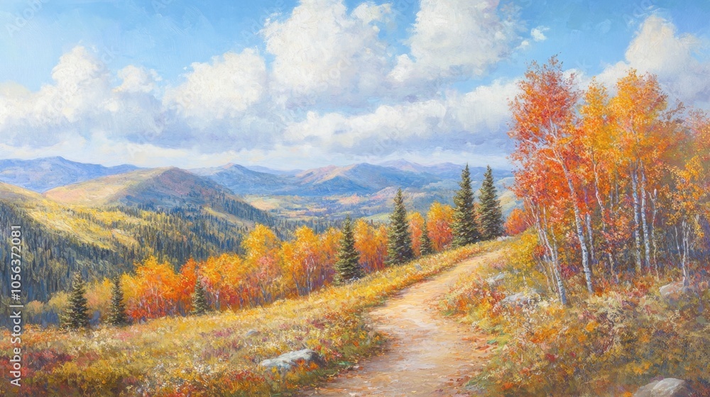 Fototapeta premium Autumn Landscape with Mountain View and Pathway