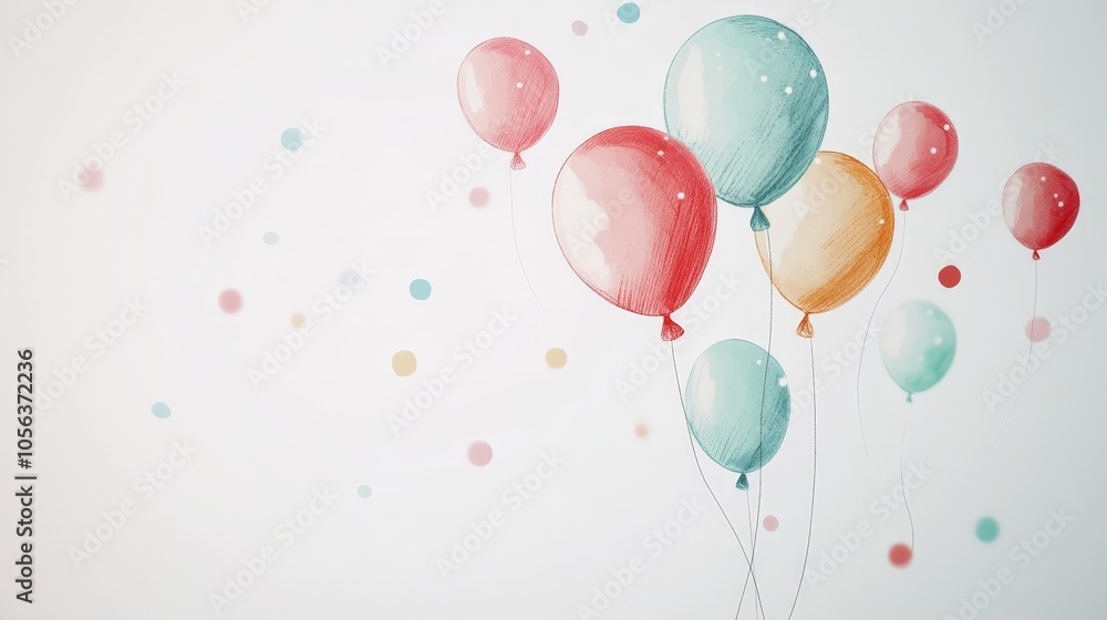 Clean white canvas featuring transparent PNG stickers of floating balloons with charming doodle designs, adding a playful and fun element to the scene Clean white canvas featuring transparent PNG stickers of floating balloons with charming doodle designs, adding a playful and fun element to the scene