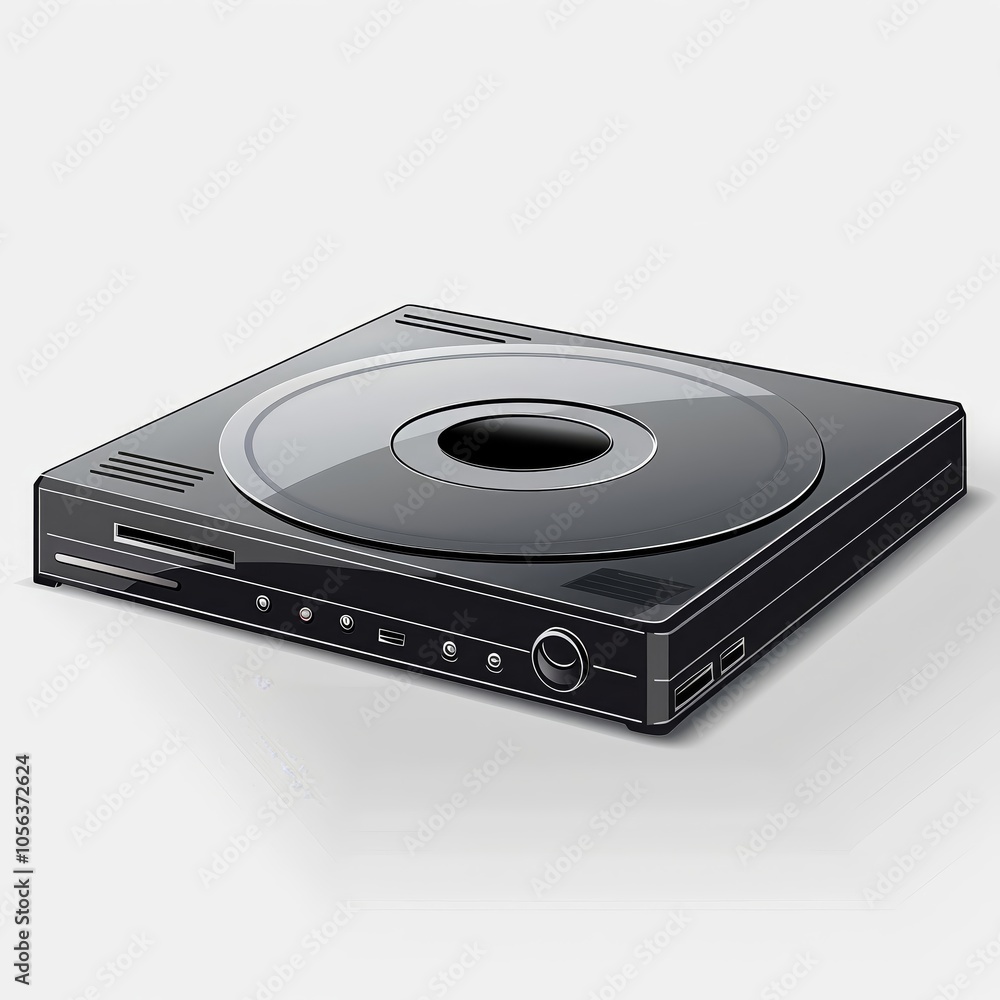 Fototapeta premium Black DVD Player with Open Tray Isolated on White Background