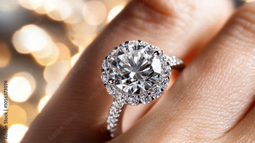Sparkling Diamond Ring on Elegant Hand Sparkling Diamond Ring on Elegant Hand