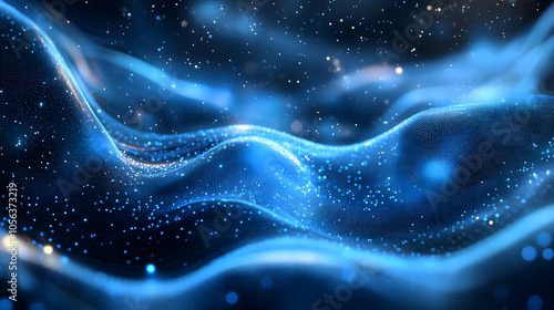 Abstract Blue 3D Background with Glowing Particles