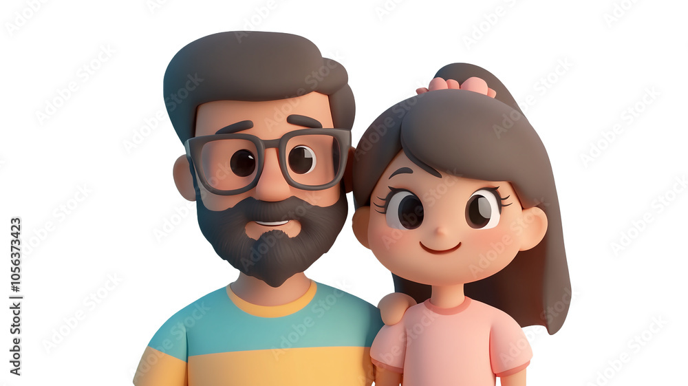 A joyful cartoon father and daughter sharing a moment of happiness together A joyful cartoon father and daughter sharing a moment of happiness together