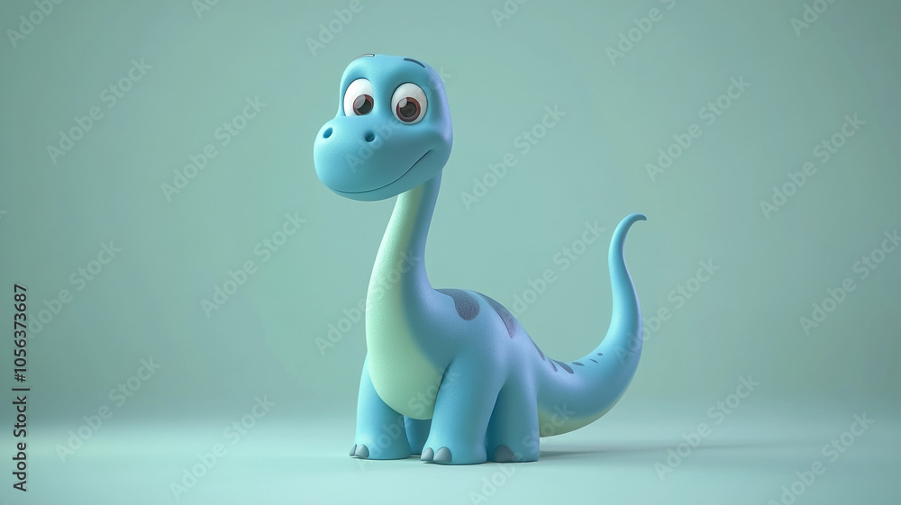 A cheerful blue dinosaur character standing against a soft green backdrop in a playful pose A cheerful blue dinosaur character standing against a soft green backdrop in a playful pose