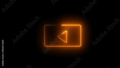 Neon shine play button symble. Neon media player button icon on the black background.