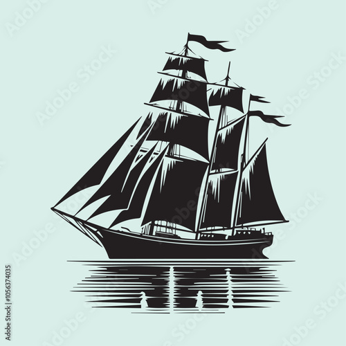 Sailboat ship logo vector, Sailboat ship vector illustration vector black and white