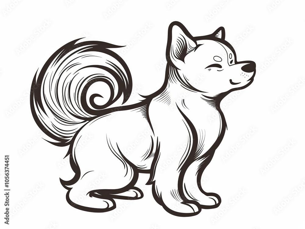 Obraz premium Cute Cartoon Dog in Line Art Style