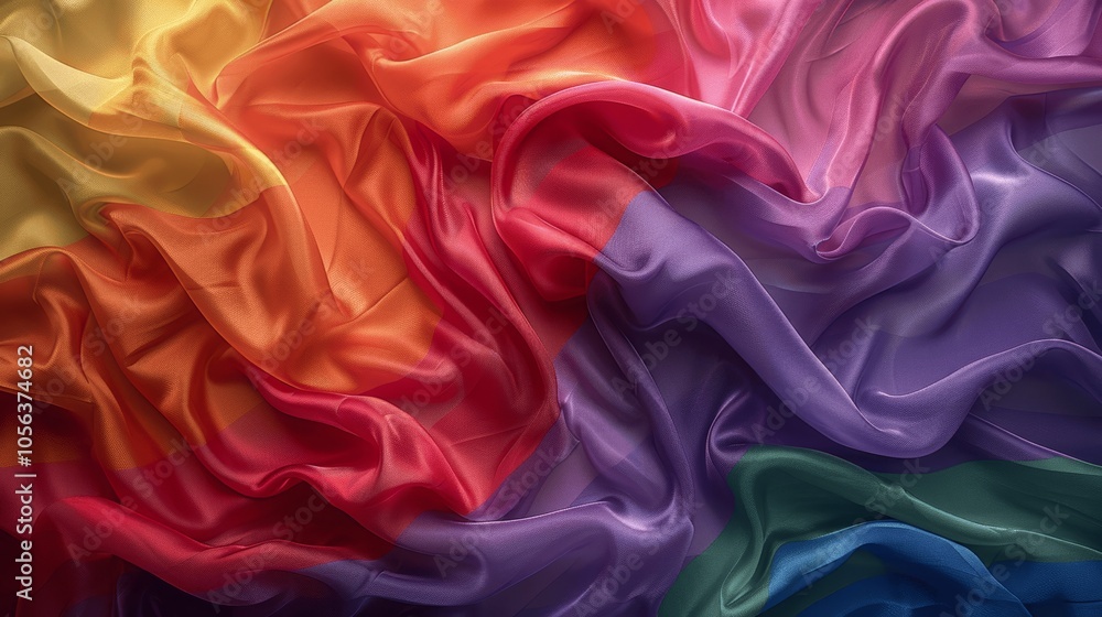Fototapeta premium Modern Abstract Waving Rainbow Flag, LGBTQ+ Pride, Diversity and Inclusion Background with Textured Cloth