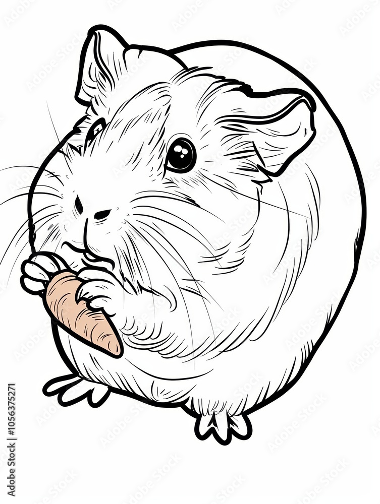 Cute Guinea Pig Eating Carrot Black and White Illustration Cute Guinea Pig Eating Carrot Black and White Illustration
