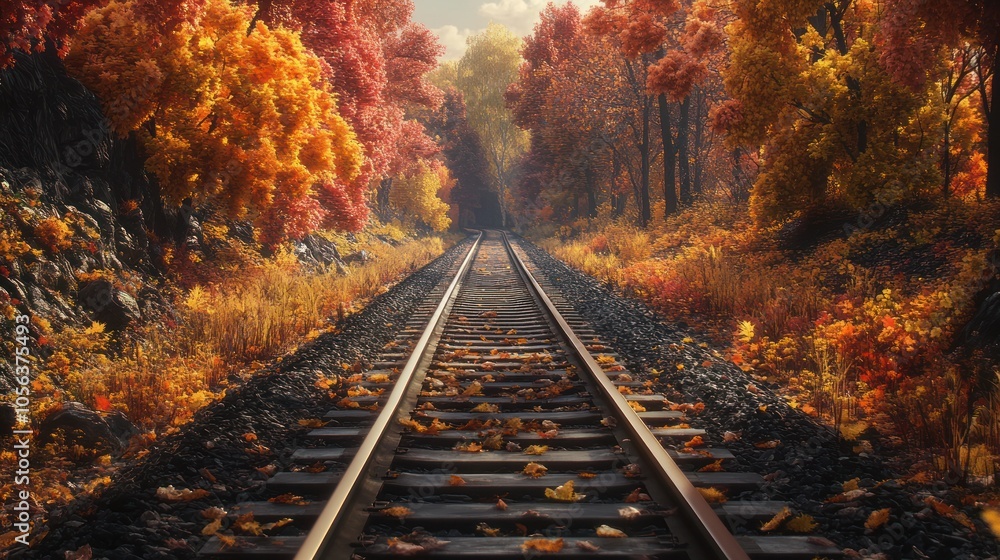 Naklejka premium Autumn Railroad Tracks