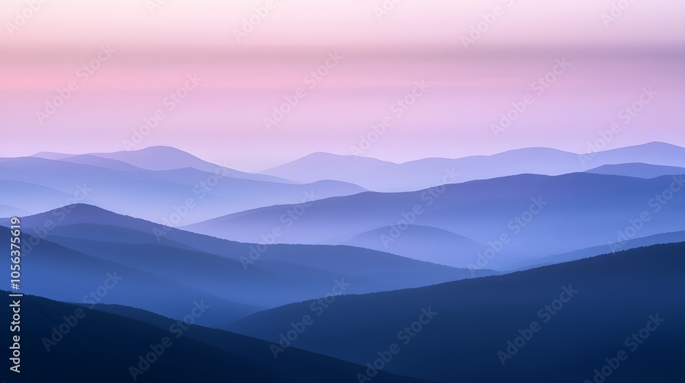 Serene Foggy Mountain Range in Soft Pastel Hues Serene Foggy Mountain Range in Soft Pastel Hues