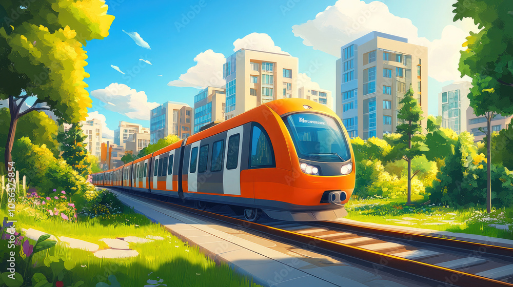 Obraz premium Trains in the city run on the tracks