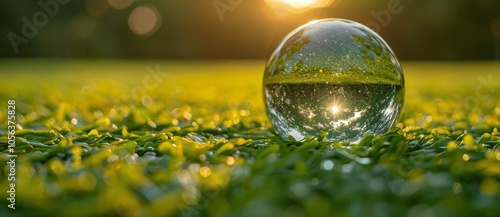 Green Glass Globe on Grass Meadow - Environmental Sustainability and Conservation Concept