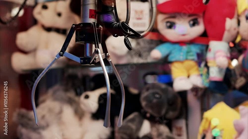 Close up of toys in a claw machine at an amusement park