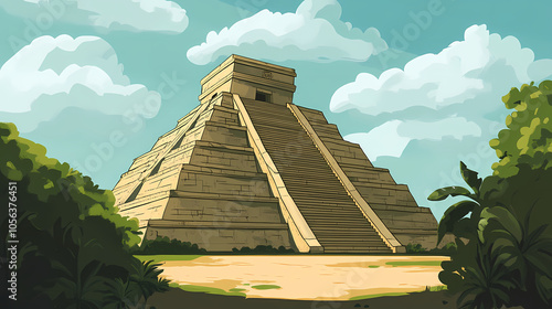 Ancient pyramid in mexico. Mayan Sun Temple. Illustration photo