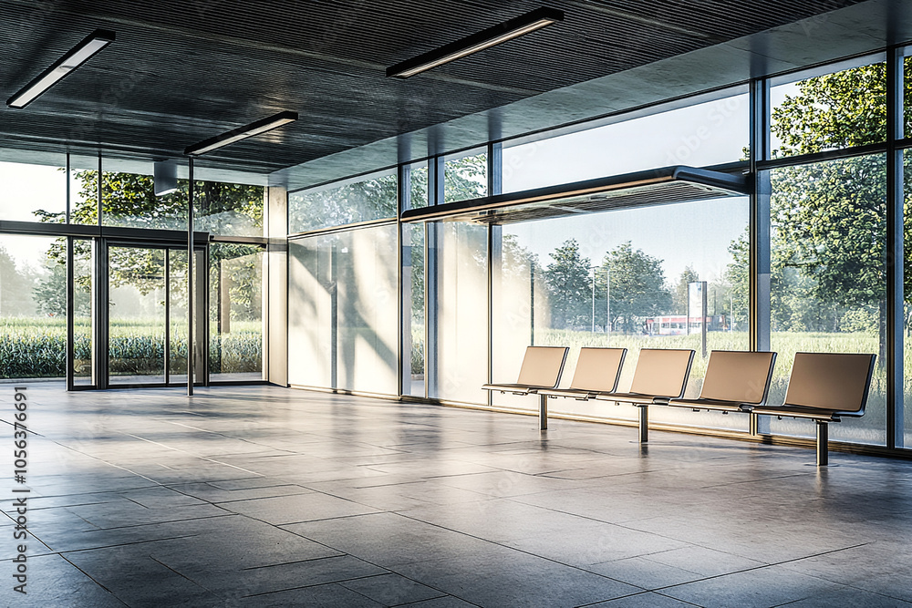 Realistic 3D Mockup of Three Empty Spaces at Bus Station - High-Quality Transportation Background Realistic 3D Mockup of Three Empty Spaces at Bus Station - High-Quality Transportation Background