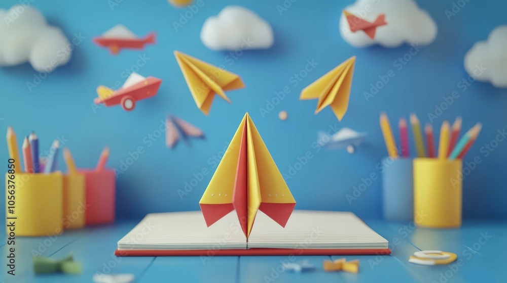 Colorful Paper Airplanes in a Fun Hand-Drawn Sky Colorful Paper Airplanes in a Fun Hand-Drawn Sky