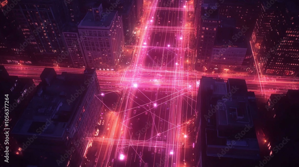 Fototapeta premium Digital Heartbeat of a Vibrant City at Night