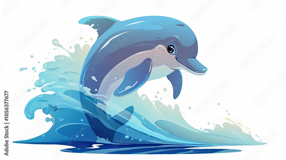 Fototapeta premium Cartoon Dolphin Jumping Out of Blue Water