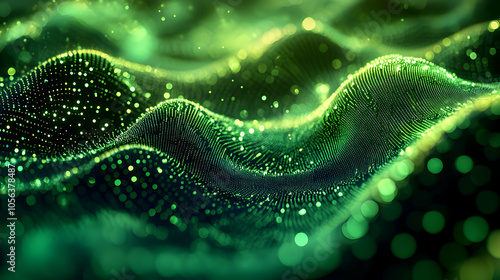 Abstract Green 3D Background with Shiny Particles