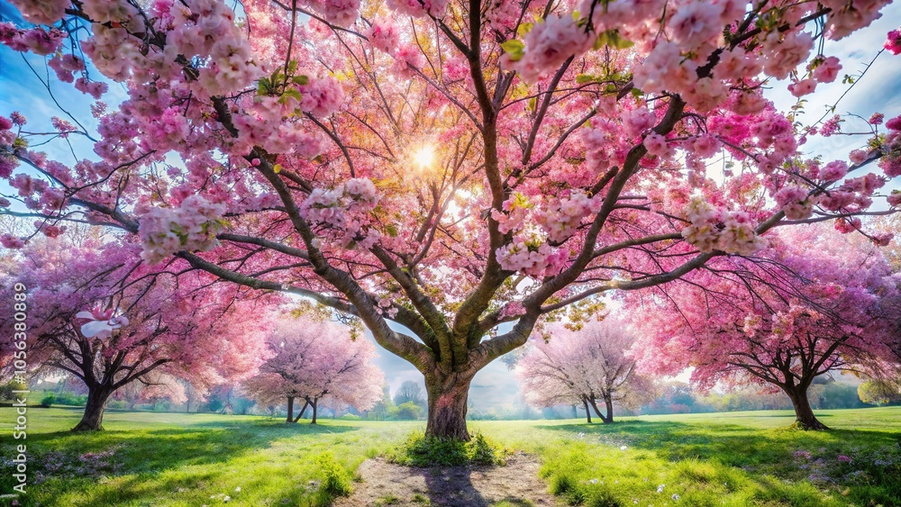 A fusion of blooms: Kwanzan cherry and apple blossoms blossom in a double exposure. A fusion of blooms: Kwanzan cherry and apple blossoms blossom in a double exposure.