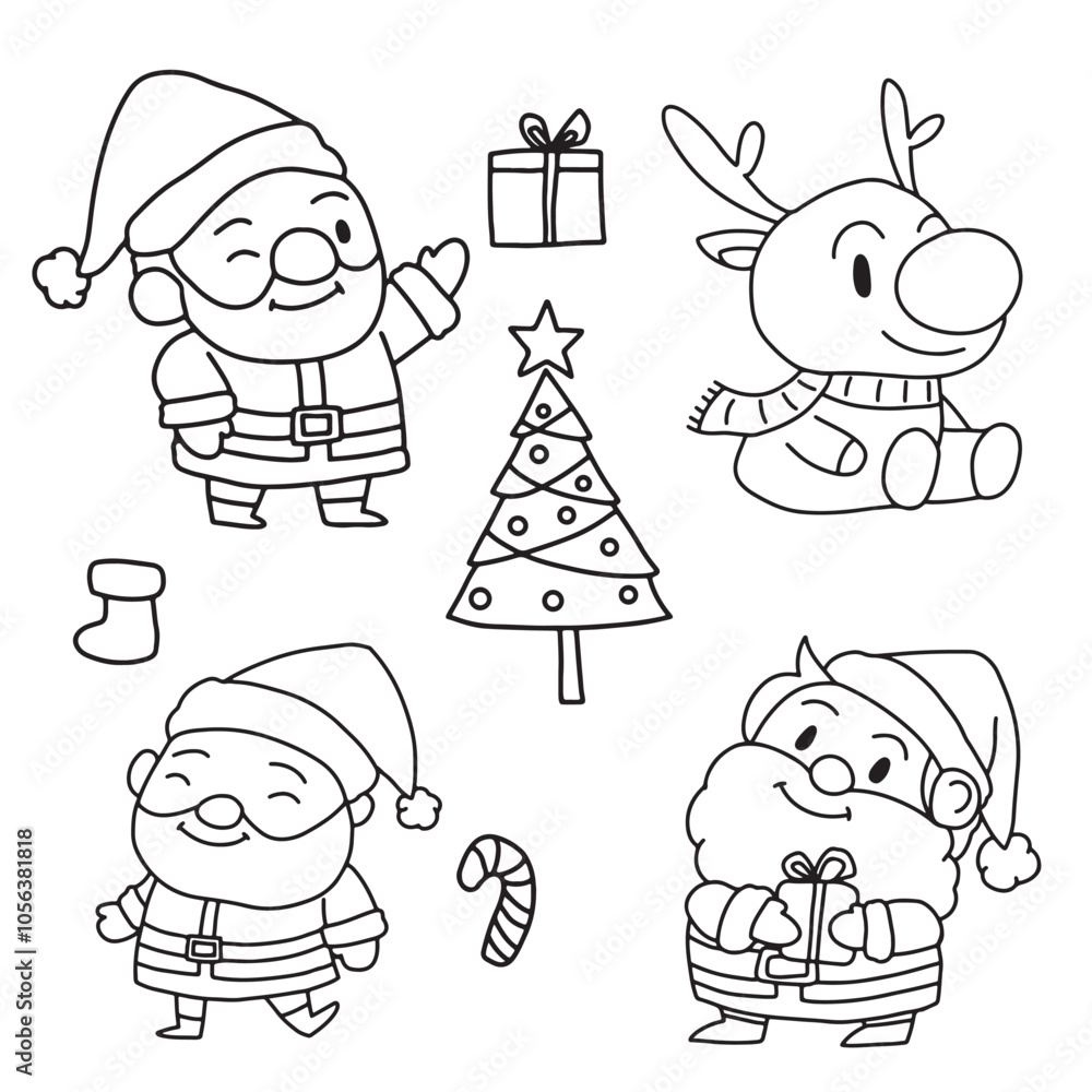 Obraz premium coloring page, ribbon, elf, claus, color, kid, drawn, retro, snowman, collection, book, fun, symbol, greeting, season, celebration, outline, december, graphic, hand, white, icon, background, character