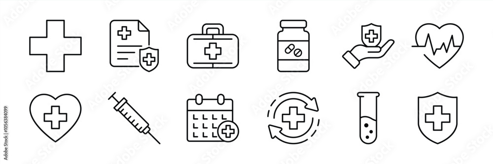 set of healthcare thin line icon. containing medical, treatment, prevention, health, checkup, report analysis, diagnosis, pharmacy icon collections. vector illustration set of healthcare thin line icon. containing medical, treatment, prevention, health, checkup, report analysis, diagnosis, pharmacy icon collections. vector illustration