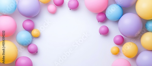 Colorful balloons arranged around a blank space for celebration.