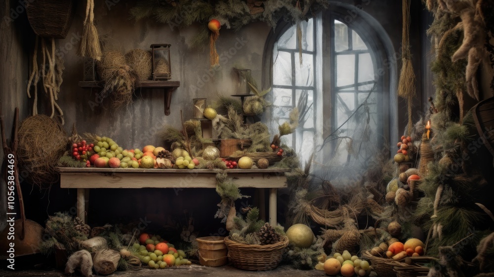 Fototapeta premium Vintage Interior with Autumnal Decor