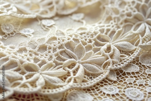 Close-up view of lace's delicate patterns and textures.