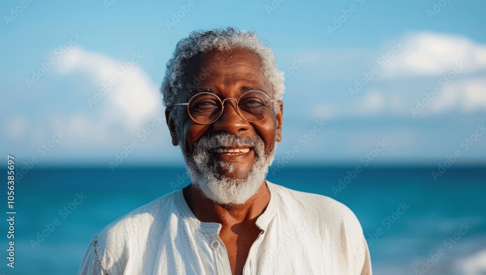 Happy senior African American man enjoying a sunny day at the beach Happy senior African American man enjoying a sunny day at the beach