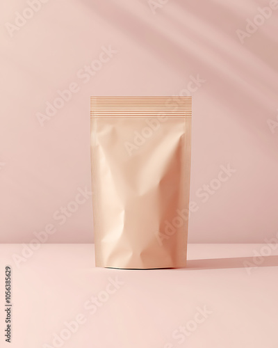 Clean Mockup of Kraft Paper Bag on Pastel Surface