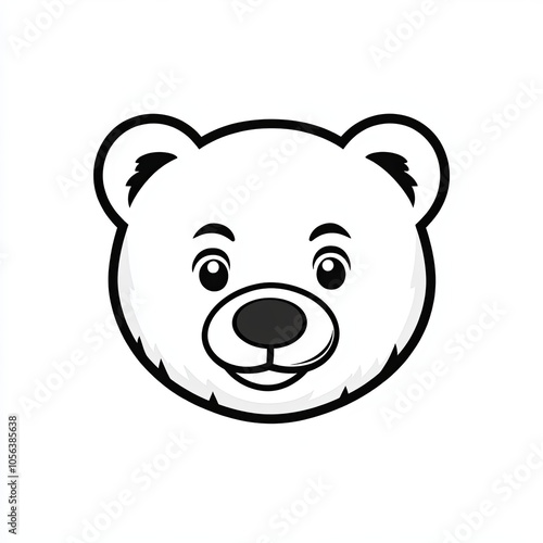 This illustration features a bear cub depicted in black and white line art, showcasing its friendly expression on a plain white background for clarity and design purposes