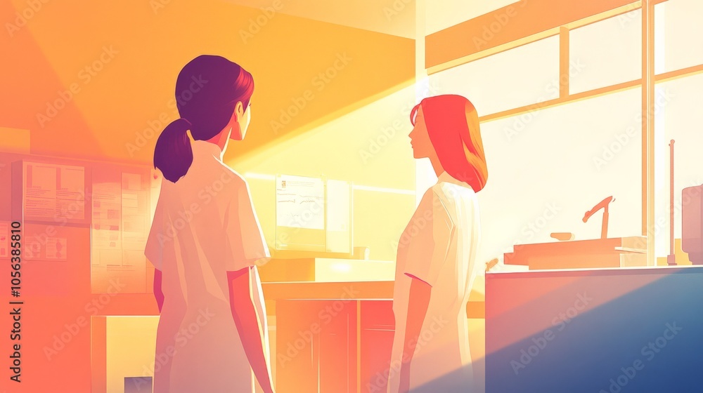 Serene Woman Speaking with Healthcare Provider in Clinic Serene Woman Speaking with Healthcare Provider in Clinic