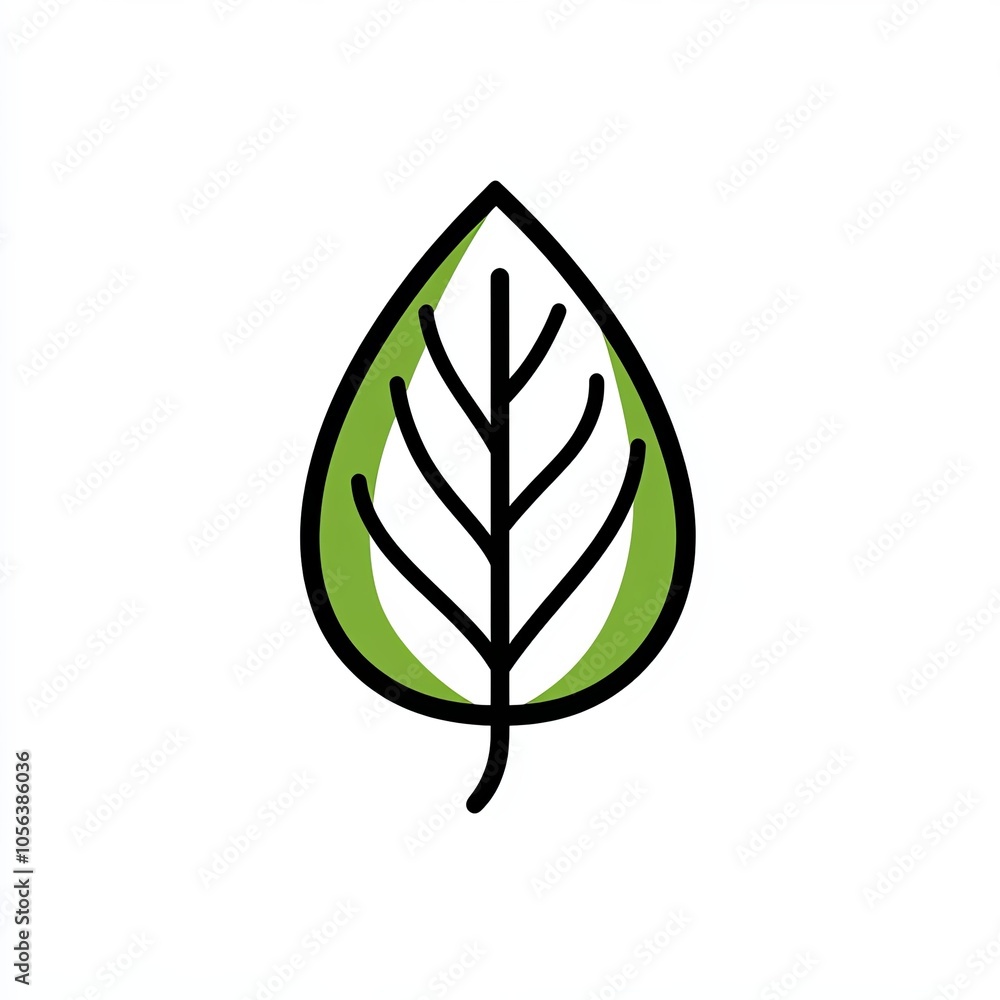 This design features a simple line drawing of a green leaf, emphasizing sustainability and eco-conscious energy practices with a stark black and white contrast This design features a simple line drawing of a green leaf, emphasizing sustainability and eco-conscious energy practices with a stark black and white contrast