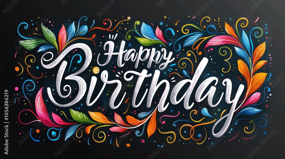 Obraz premium Colorful Vector Calligraphy Happy Birthday Card on Black Background for Celebrations
