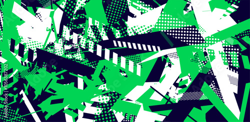 Abstract geometric background with green, white and blue colors, halftone effect.