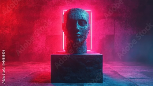 Stone Bust in Neon Light photo