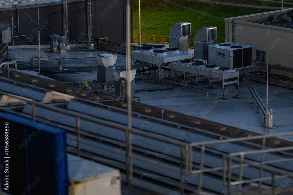 Cooling fans outside on the roof.
Cooling fans outside on the roof.