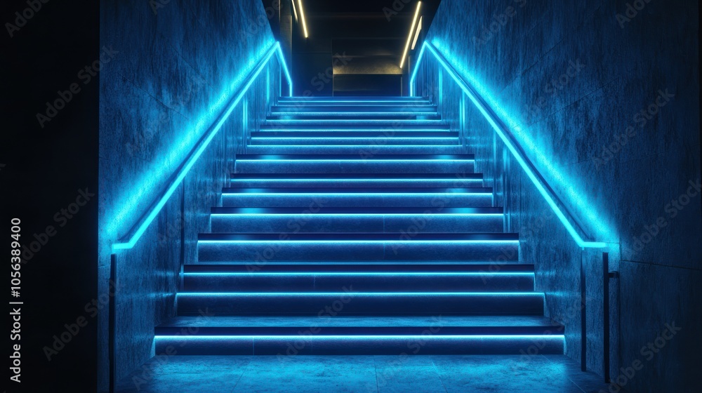 Neon Blue Stairway
