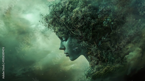 Woman Transformed into a Lush Forest: A Surreal Nature Art