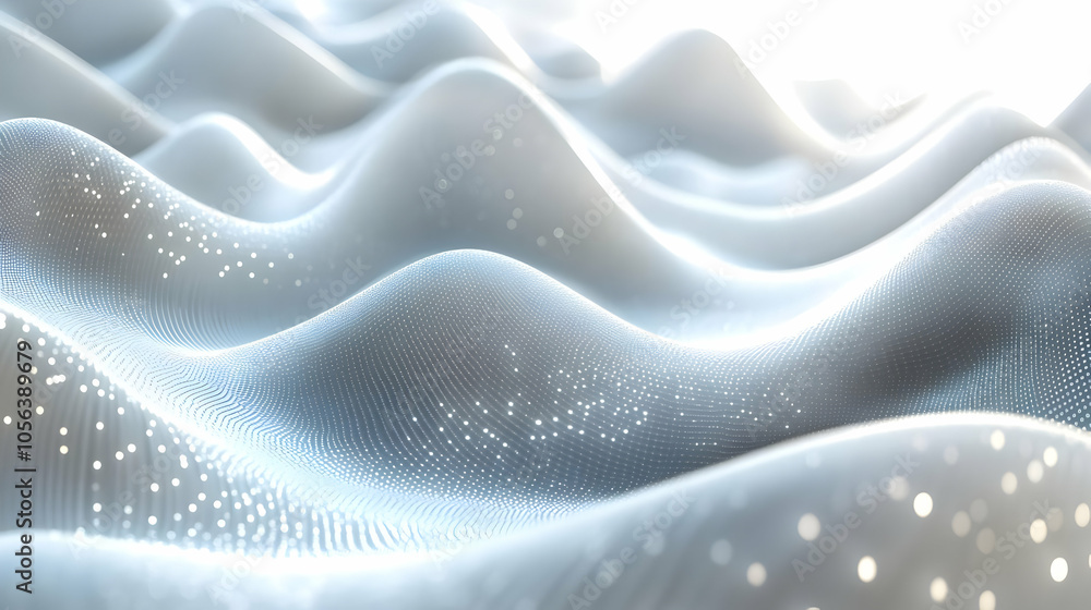 Obraz premium Abstract 3D Background with White Waves and Bokeh Lights