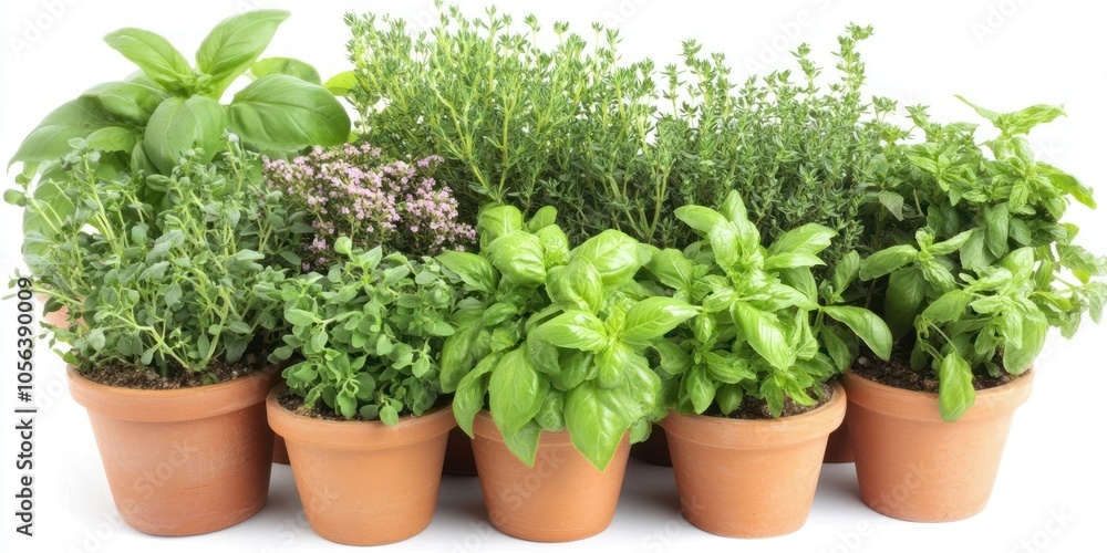 A collection of potted herbs including basil, thyme, and oregano, ideal for cooking. A collection of potted herbs including basil, thyme, and oregano, ideal for cooking.