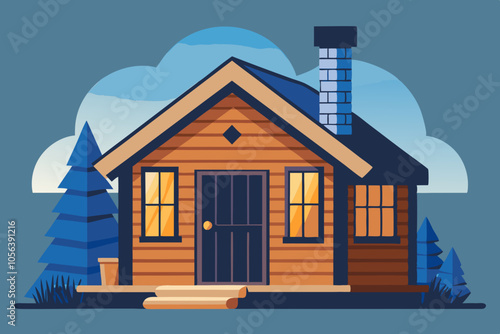 Timber garden sauna building outdoor wooden shed vector art illustration