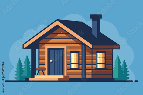 Timber garden sauna building outdoor wooden shed vector art illustration