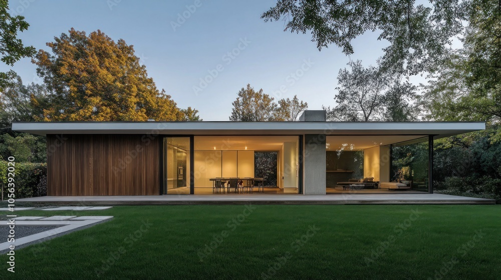 A minimalist one-story house with clean lines, an open-plan layout, and a simple yet elegant design, focusing on functionality and aesthetics. A minimalist one-story house with clean lines, an open-plan layout, and a simple yet elegant design, focusing on functionality and aesthetics.