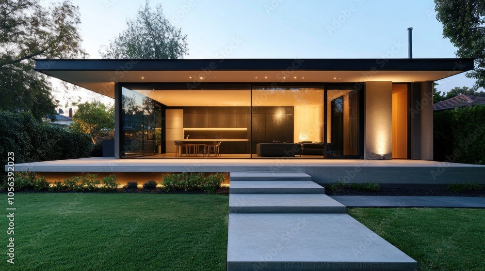 A minimalist one-story house with clean lines, an open-plan layout, and a simple yet elegant design, focusing on functionality and aesthetics. A minimalist one-story house with clean lines, an open-plan layout, and a simple yet elegant design, focusing on functionality and aesthetics.