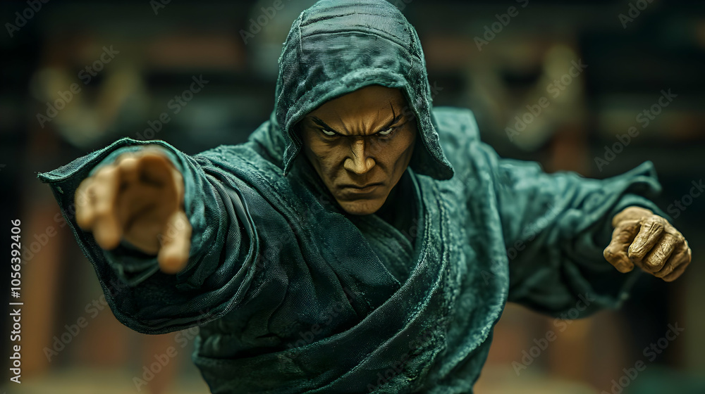 Close Up of a Figure in a Dark Green Hooded Robe, Illustration Close Up of a Figure in a Dark Green Hooded Robe, Illustration